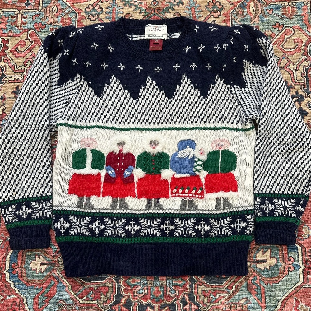 1989 Susan Bristol Shetland Wool Eskimo Family Winter Sweater Womens S Christmas